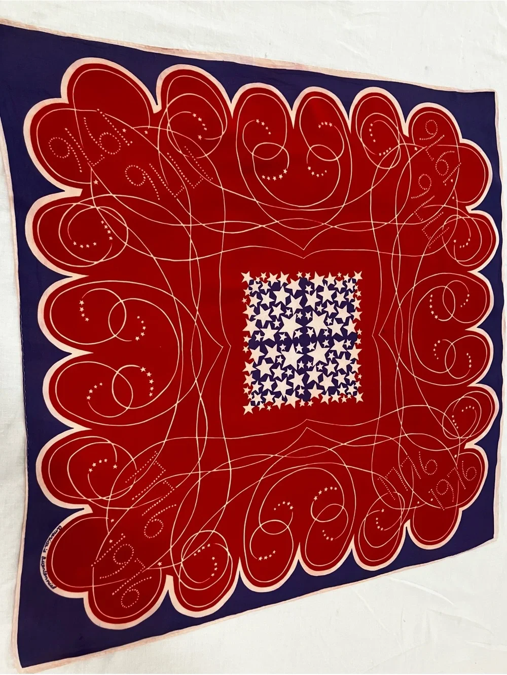1970's Bicentennial Red, White & Blue Star Pattern Scarf